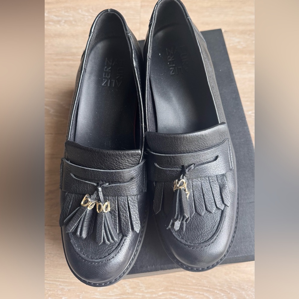 Naturalizer Black Loafers with Gold Accents